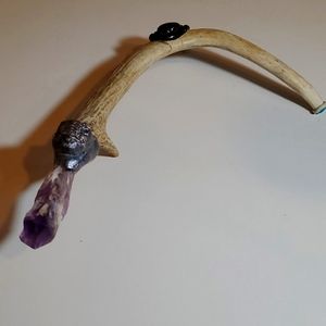 Crystal wand amethyst, turquoise with turtle, antler handcrafted.